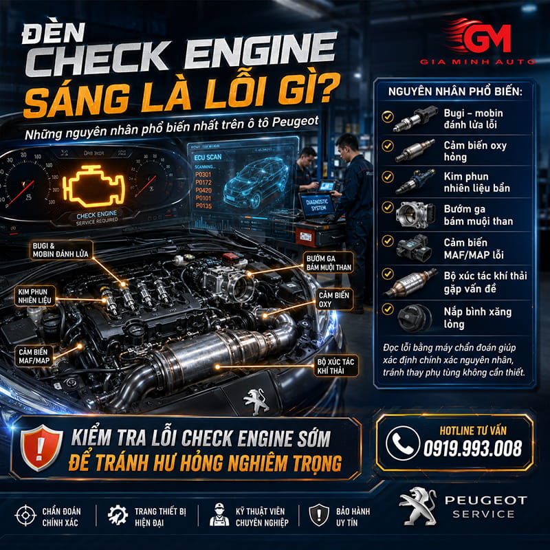 Đèn check engine sáng là lỗi gì? Những nguyên nhân phổ biến nhất