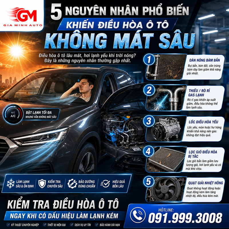 5 Nguyên nhân phổ biến khiến điều hòa ô tô không mát sâu