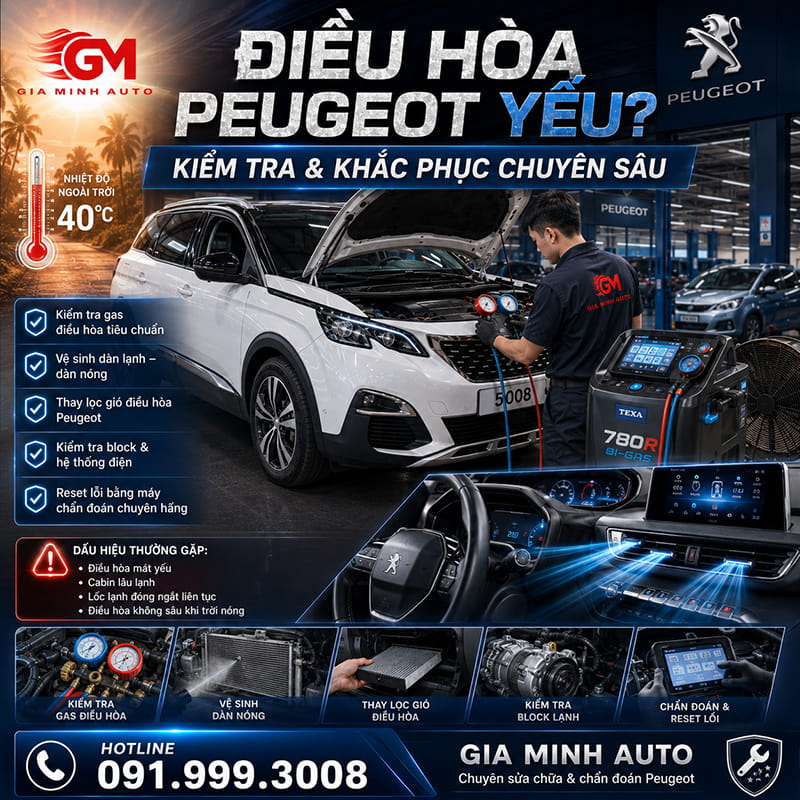 Cách khắc phục tình trạng điều hòa Peugeot yếu