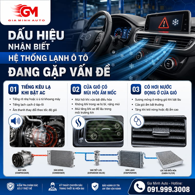 Dấu hiệu nhận biết hệ thống lạnh ô tô đang gặp vấn đề