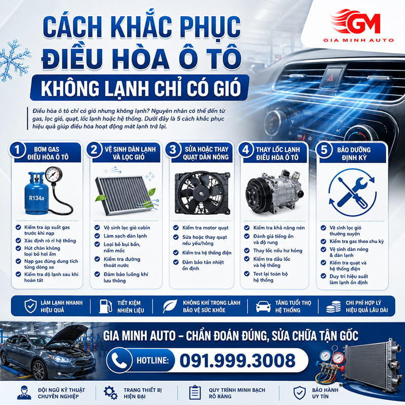 Cách khắc phục điều hòa ô tô không lạnh chỉ có gió