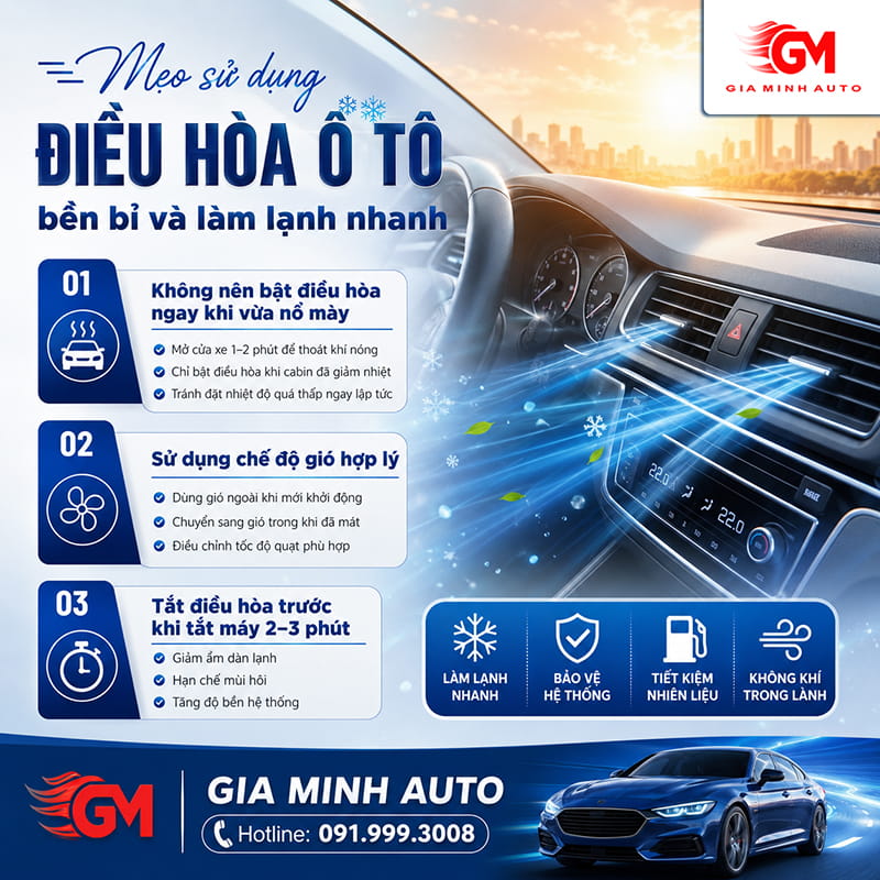 Mẹo sử dụng điều hòa ô tô bền bỉ và làm lạnh nhanh
