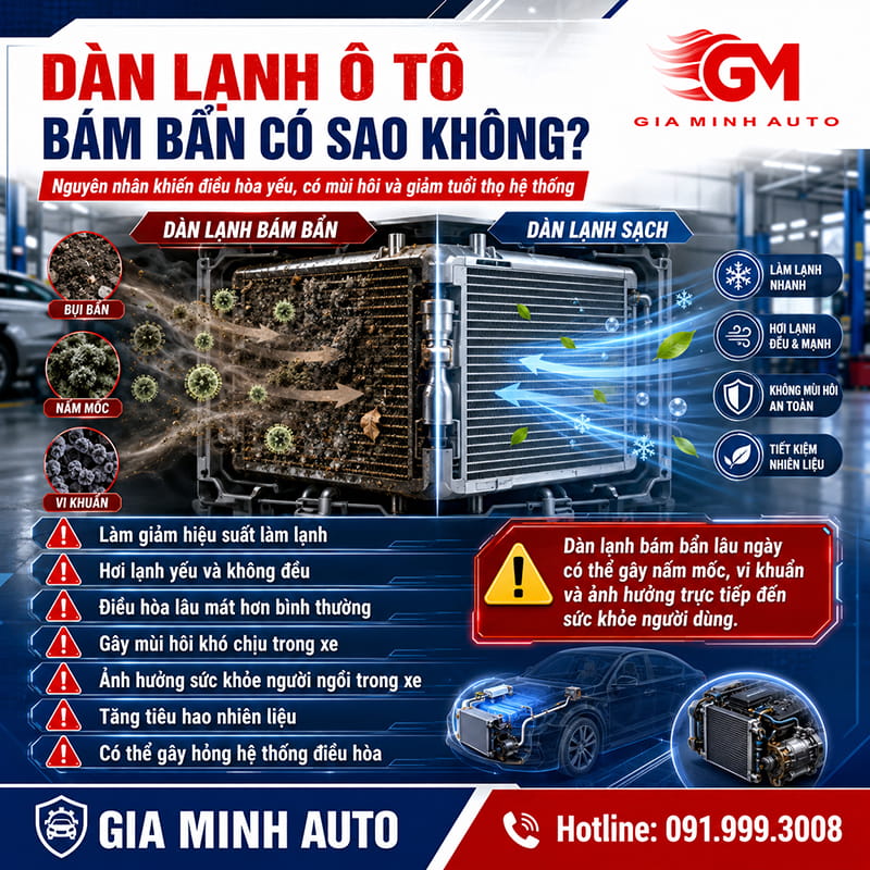 Dàn lạnh ô tô bám bẩn có sao không?