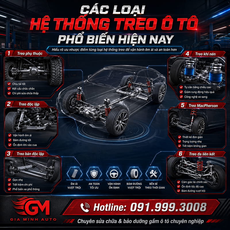 Các loại hệ thống treo ô tô phổ biến hiện nay