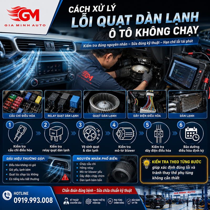 Cách xử lý lỗi quạt dàn lạnh ô tô không chạy