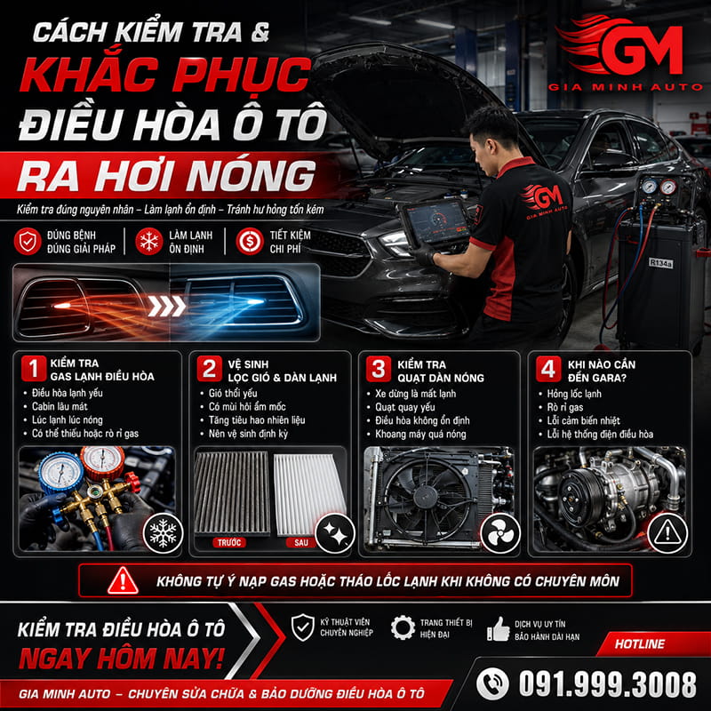 Cách kiểm tra và khắc phục điều hòa ô tô ra hơi nóng