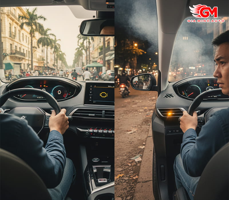 Đèn Check Engine (hình động cơ) sáng vàng hoặc nhấp nháy