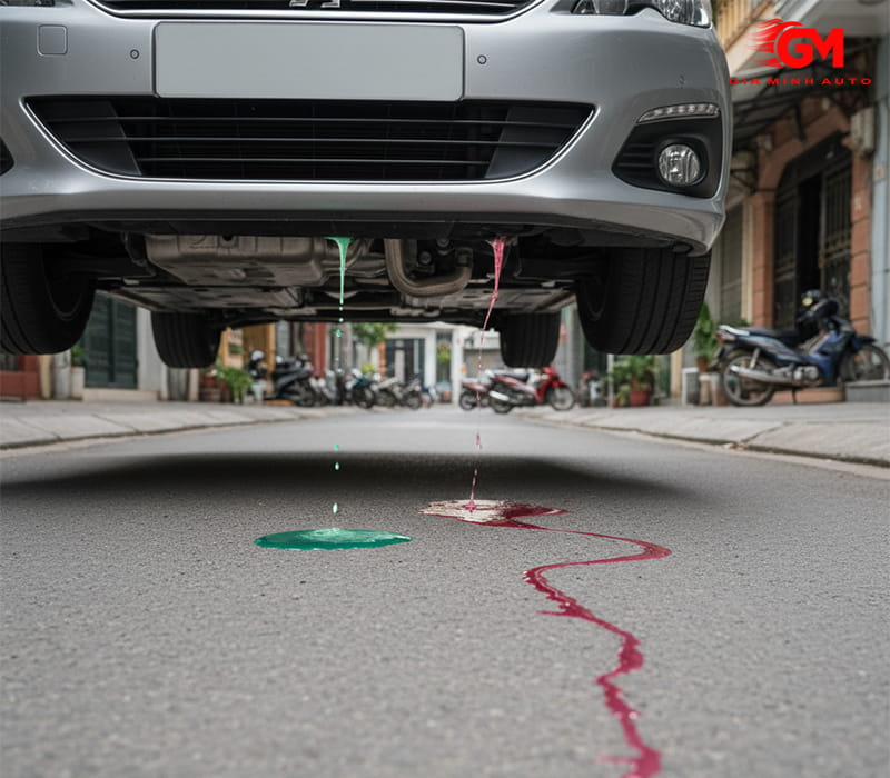 Xuất hiện vết nước màu đặc trưng dưới gầm xe