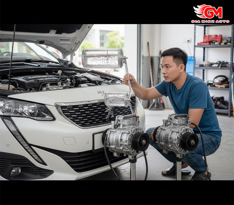 Quan sát mắt thăm gas (nếu có) và độ rung của lốc lạnh