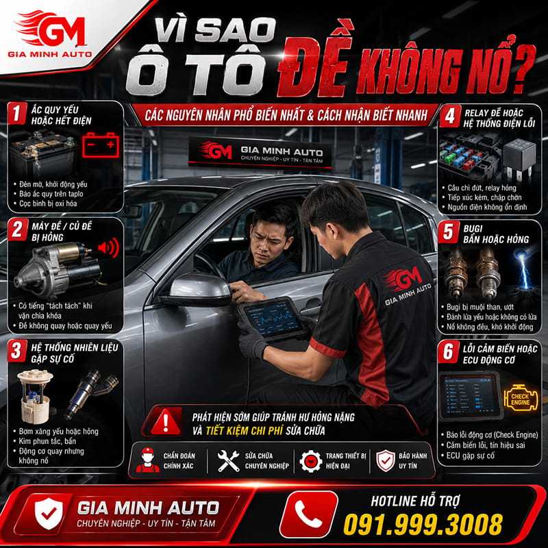 Vì sao ô tô đề không nổ? Các nguyên nhân phổ biến nhất